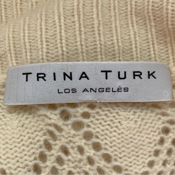 Trina Turk Cream Pointelle Wool Cashmere Blend Knit Cardigan Snap Button Front - Picture 2 of 8